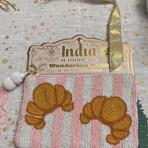 India Handicrafts Pink and Gold Beaded Wristlet